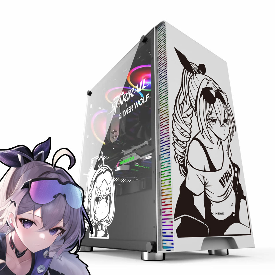 Console Gaming Pc Case - Naklejki Anime Srebrny Wilk na Obudowę
